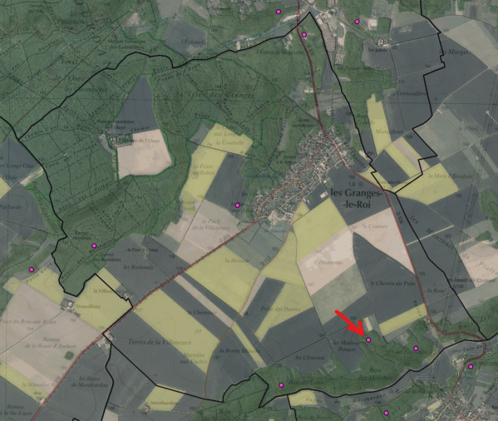 Carte du BRGM situant des anciennes exploitations minières sur le territoire de la commune BRGMmarnieres
